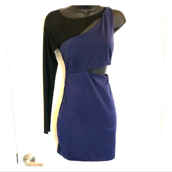 Bebe Addiction Dress Size XS asymmetrical mesh long sleeve - Picture 2 of 5